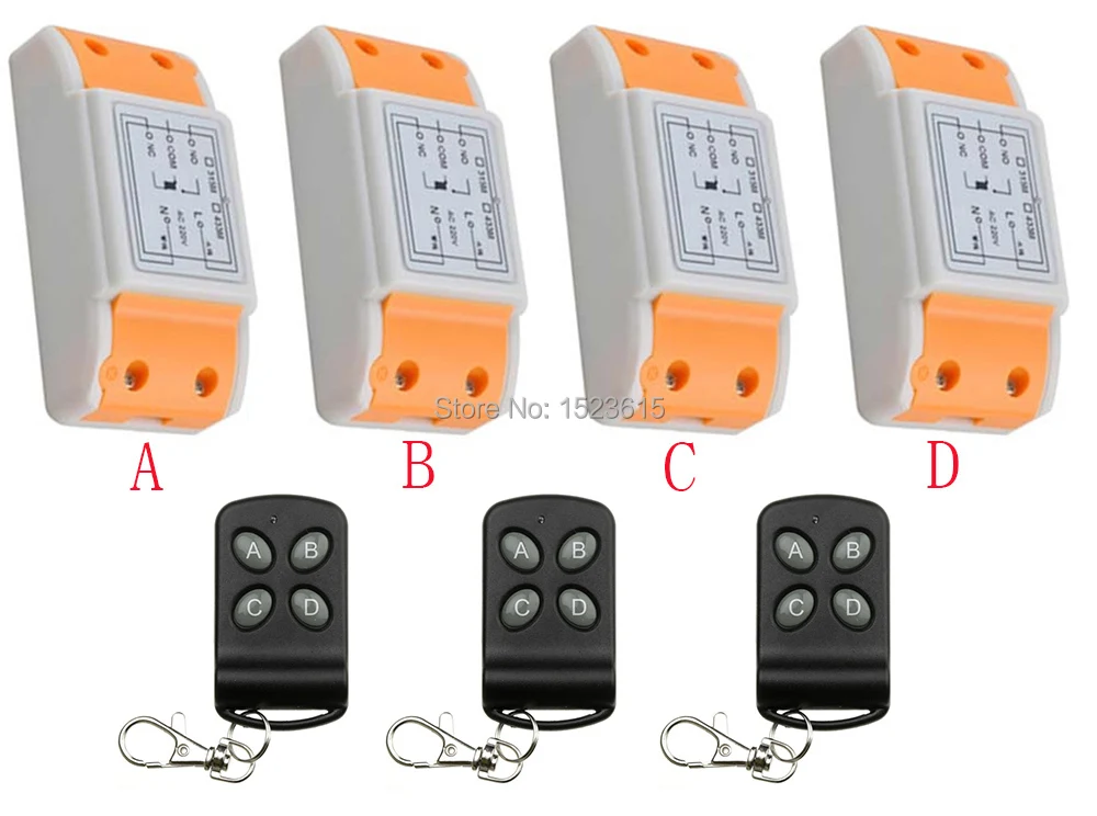 

NEW AC220V 1CH Wireless Remote Control System 3 transmitter and 4 receiver universal gate remote control /radio receiver