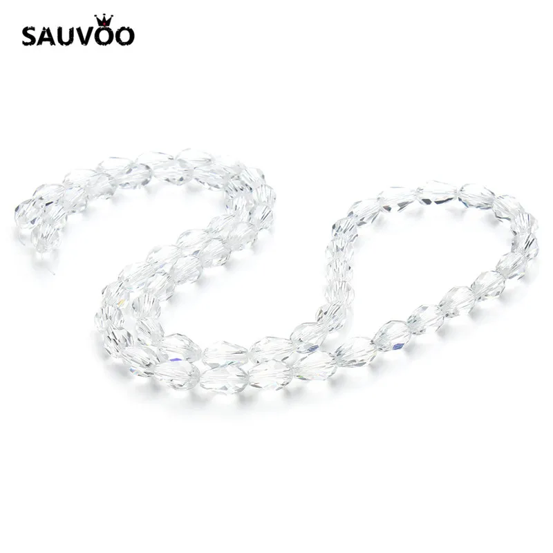 SAUVOO 1 Strand/lot White Clear Crystal Beads 8x12mm Water Drop Faceted Czech Loose Bead for DIY Jewelry Making Material | Украшения и