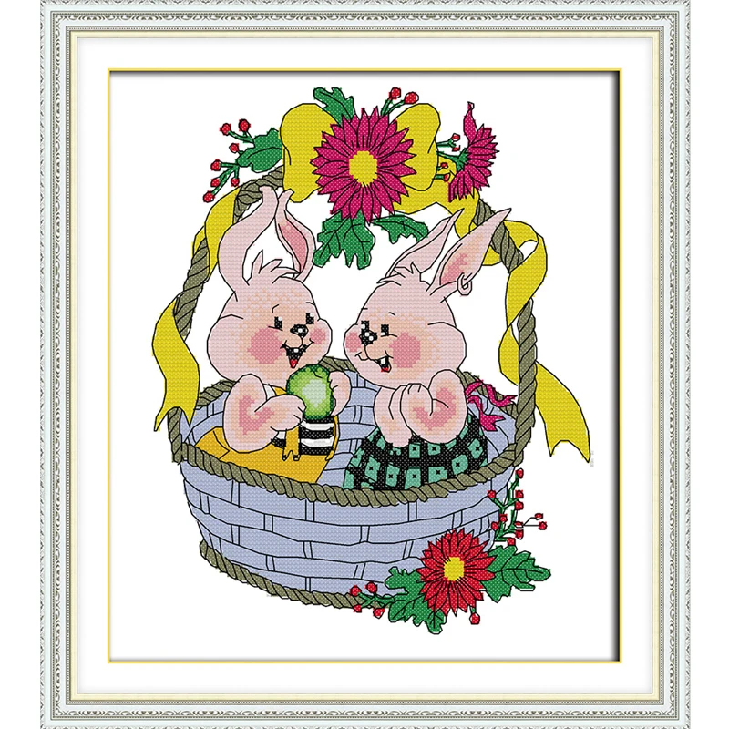 

The Two little rabbit Canvas DMC Counted Chinese Cross Stitch Kits printed Cross-stitch set Embroidery Needlework
