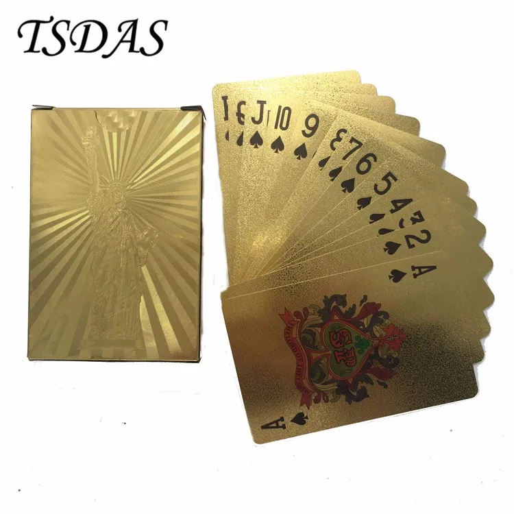 Wasserdicht Neue Luxus-24K Goldfolie Poker 54 Spielkarten Casino Tabelle Spiel Euro