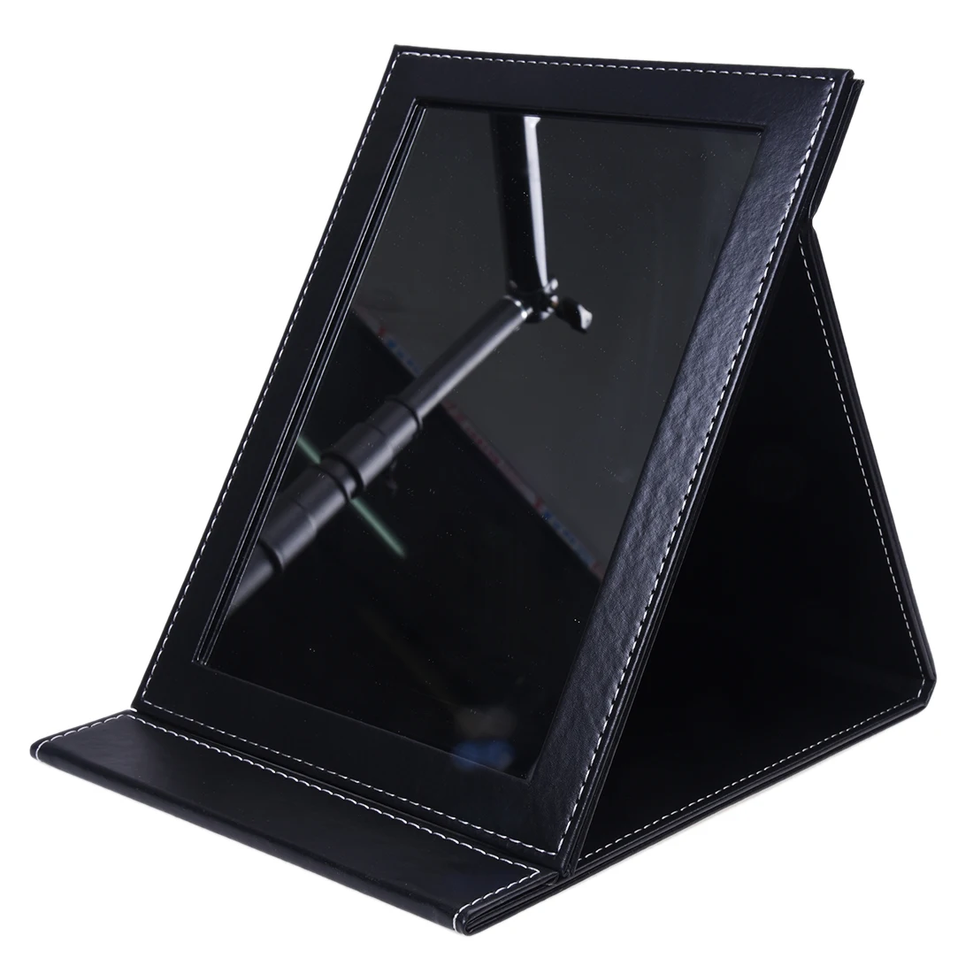 YOST-Black складной кожаный стол путешествия рук компактный макияж зеркало 9,1x7,1"
