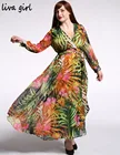 Save 5.29 on Plus Size 7XL 6XL 5XL 4XL 3XL Maxi Summer Beach Dresses Vestidos Femininos Tropical Print Long Sleeve Chiffon V-Neck Long Dress