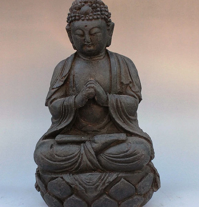 

Old China Tibetan Buddhism Lacquerware Lotus Shakyamuni Tathagata Buddha Statue