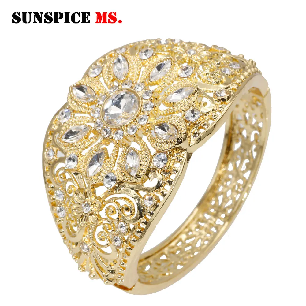 Женский марокканский Браслет манжета Sunspicems золотой цвет стразы этнические