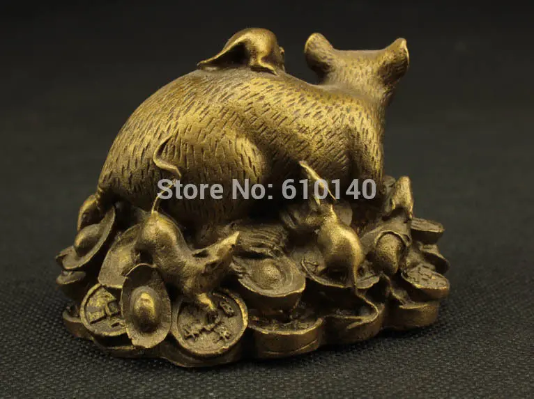 

RARE OLD CHINESE COPPER BRASS MOUSE RAT FAMILY LUCKY Statue