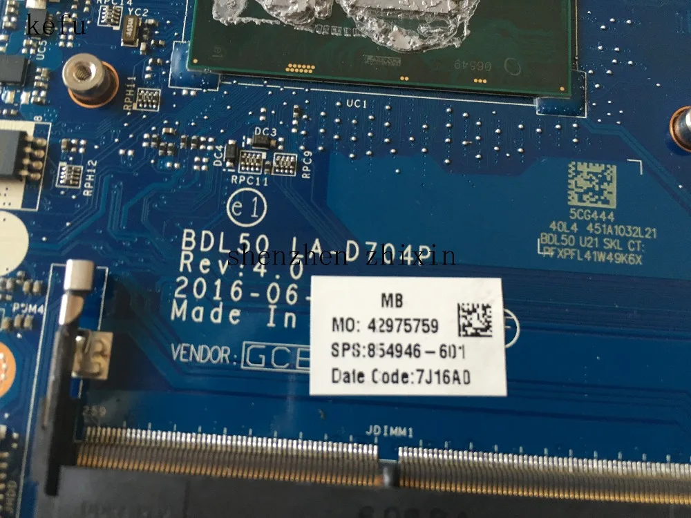 Материнская плата для ноутбука HP 15 AY 854946 601 DDR3 BDL50 LA D704P REV: 4 0 I3 6100U DDR3|ddr3 test|motherboard