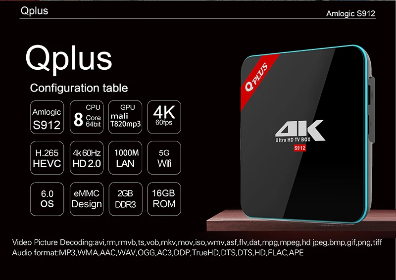 Q Plus 2G 3G/16G 32G Amlogic S912 Octa Core Andorid 7.1 TV BOX 2.4G/5GHz Dual WiFi BT4.0 4K H.265 Set Top Box Media Player