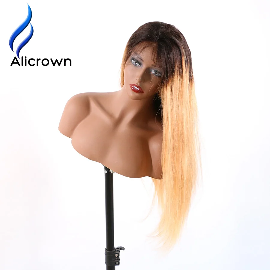 

ALICROWN Ombre 1b/27 Lace Front Human Hair Wigs With Baby Hair Bleached Knots Brazilian 13*4 Remy Lace Front Wig 130% Density