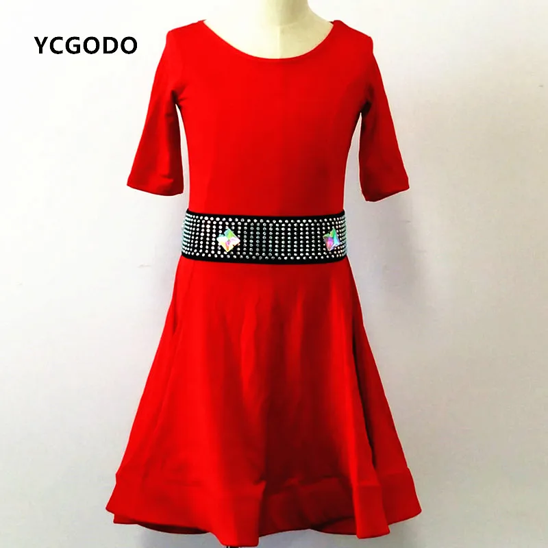 

Girls Latin Dress Ballroom Dance Dresses For Kids Samba Dress Girls Salsa Costumes Dancing Skirt with diamond belt For Stage
