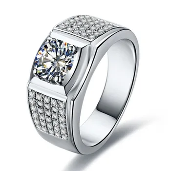 

1CT Paved Simulate Diamond Jewelry Men Engagement Ring Sterling Silver Male Ring Wedding Jewelry Ring 18K White Gold Plated Men