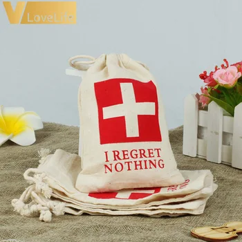 

50pcs Cotton Bachelorette Party Hangover Kit Bag 4x6 inch Wedding Favors Bags I Regret Nothing