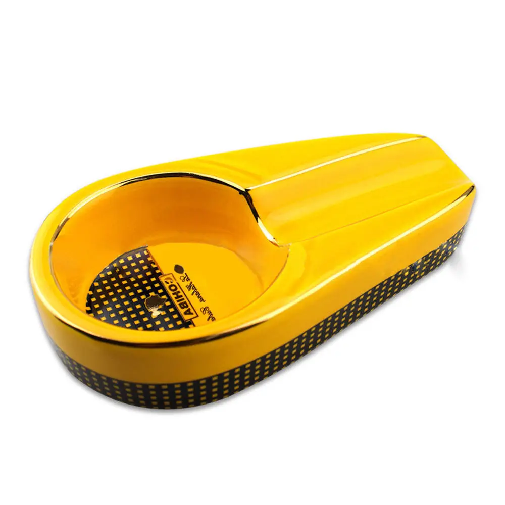 

COHIBA Yellow Horse Pattern White Small Mini Size Ceramic Cigar Travel Ashtray