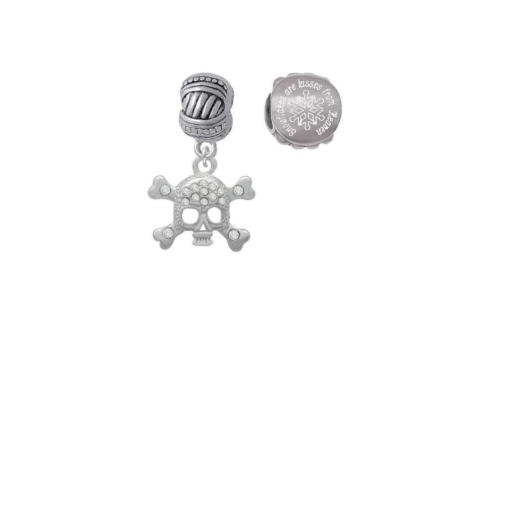 Silvertone Skull with Clear Crystals Snowflakes are Kisses from Heaven Charm Beads (Set of 2)