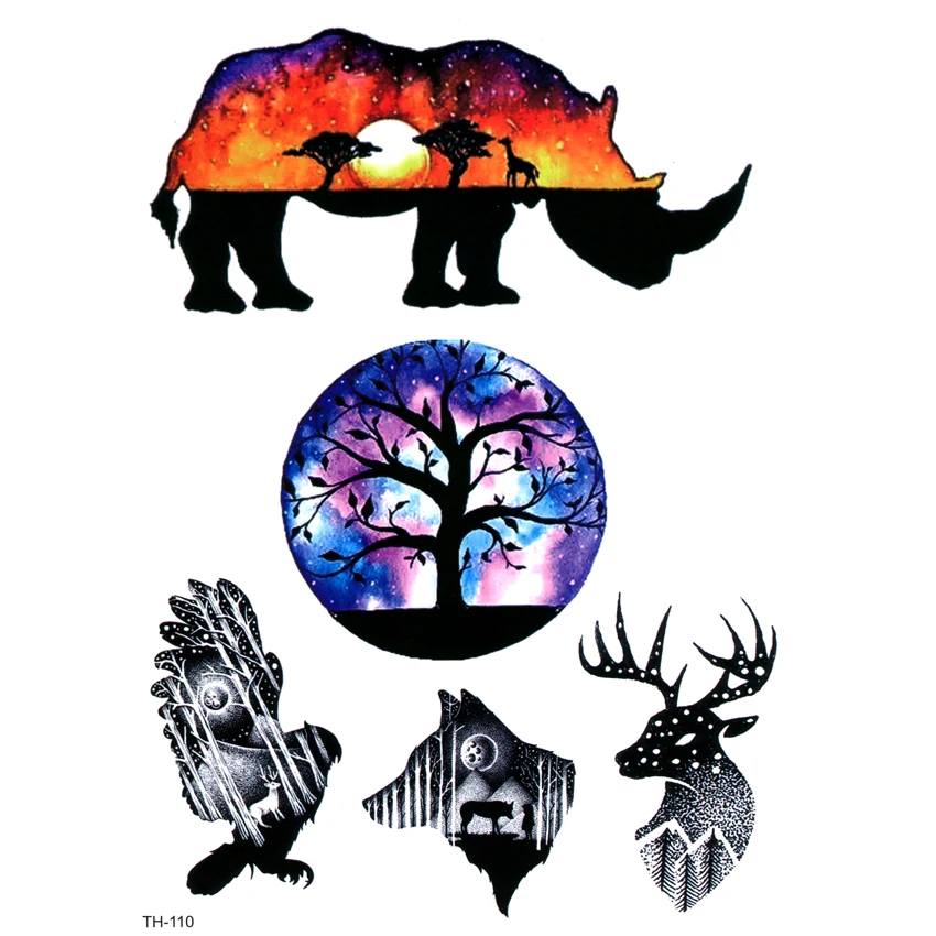 

5pcs Sunset Rhino Waterproof Temporary Tattoos Men Feather The Flash Tattoo Eagle Tatoo Tatouage Temporaire Femme stickers