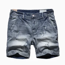 Для мужчин джинсы укороченные штаны высокого качества Для Мужчин's Повседневное джинсы с прорезями по колено штаны с потертостями и прорезями KZ915