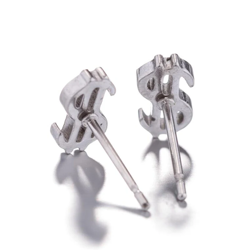 Yiustar Unique Alphabet Stainless Steel Stud Earrings Dollars Shape Money Ear Earing Women Men Jewelry Personalized Party Gifts