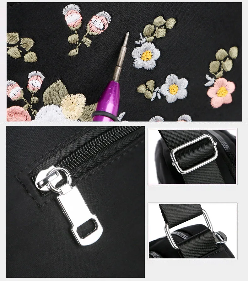 Luxury Brand Flower Shoulder Bag Women Small High Quality Nylon Tote Top-handle Travel Crossbody Bag Embroidery Messenger Bags