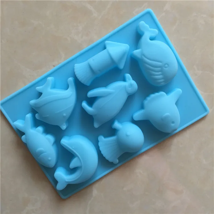 8 даже морской мир Дельфин силиконовые формы шоколада силиконовые ручной работы мыло мусс Желе Плесень цвет случайный