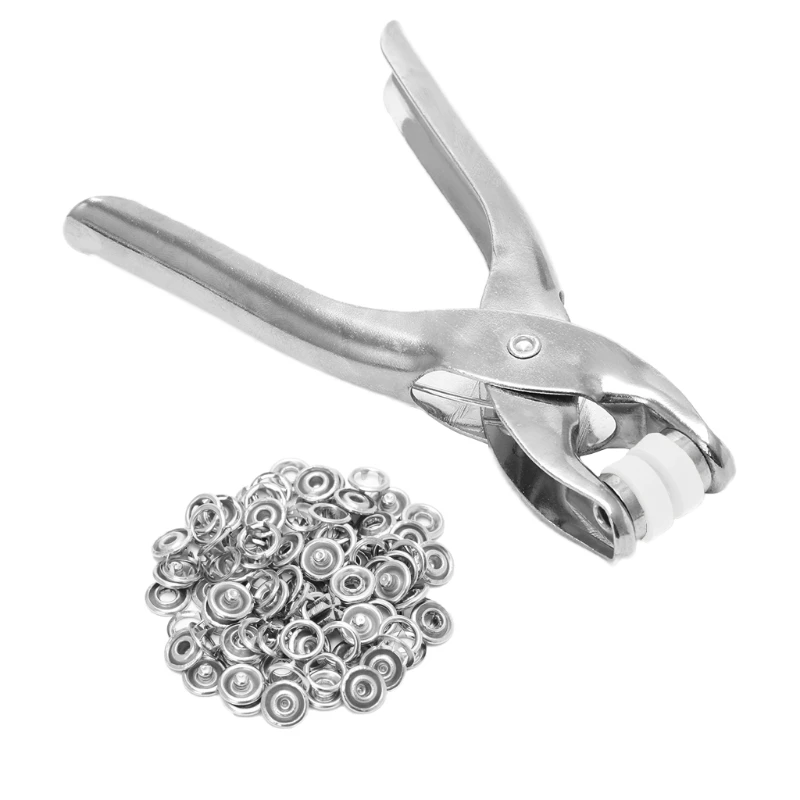 

Metal Prong Ring Snap Fasteners Press Studs Plier 9.5mm 100Pcs Ring Snap