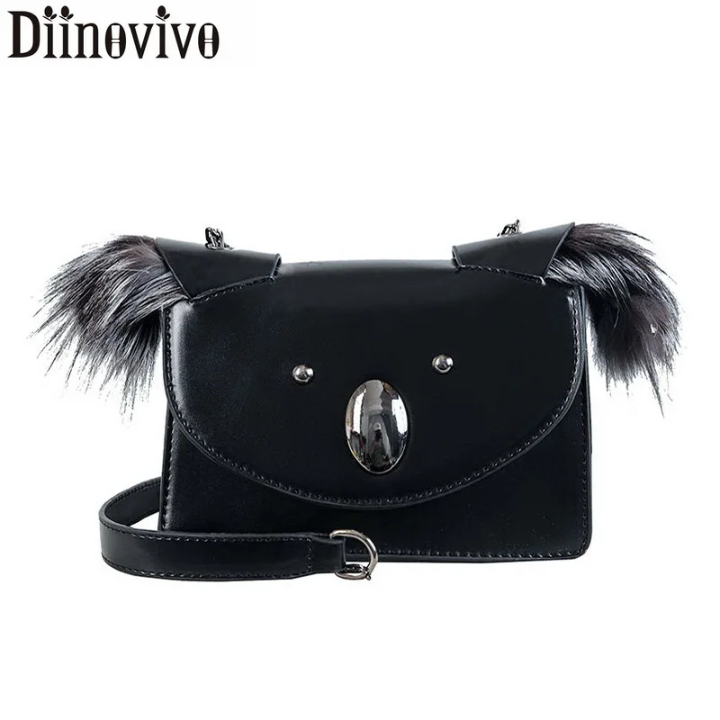 

DIINOVIVO Cute Koala Chain Female Messenger Bags Faux Fur Small Rivet Flap 2019 New Fashion Shoulder Bag Women Handbag WHDV0992