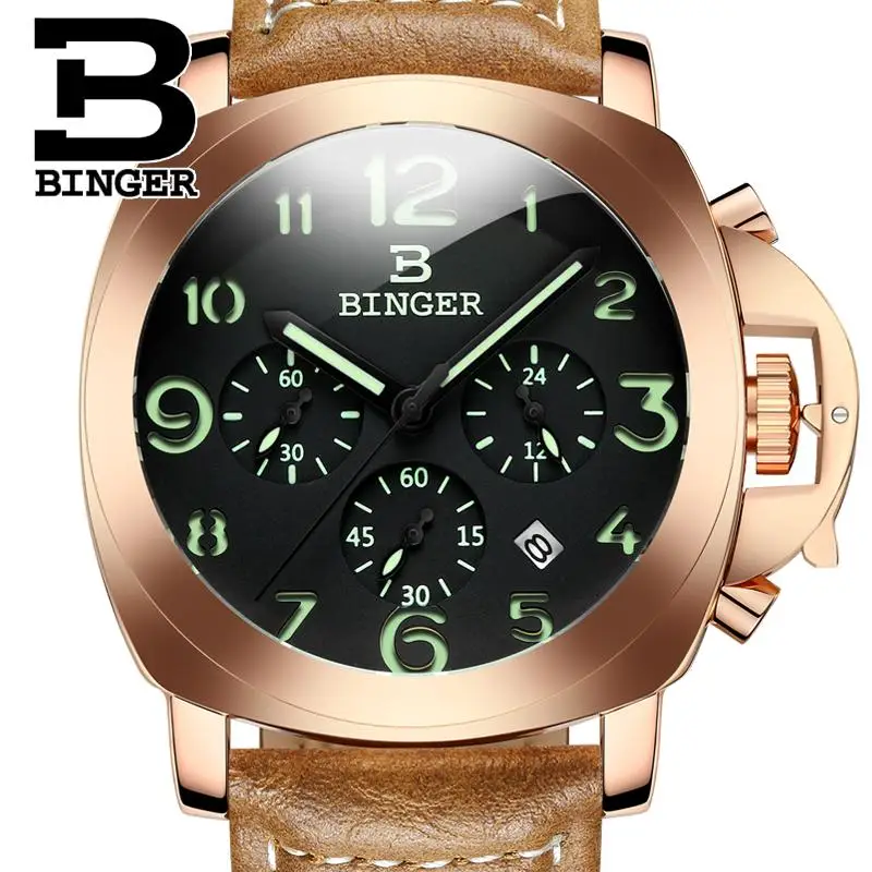 

2018 Switzerland luxury men's watch BINGER brand quartz Wristwatches multifunctional military Stop glowwatch Diver clock B9015-3