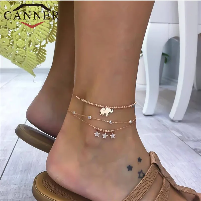 CANNER 3 Pcs/set Gold Color Elegant Star Anklet Bracelet Fashion Jewelry Anklets Set for Women Girls TW