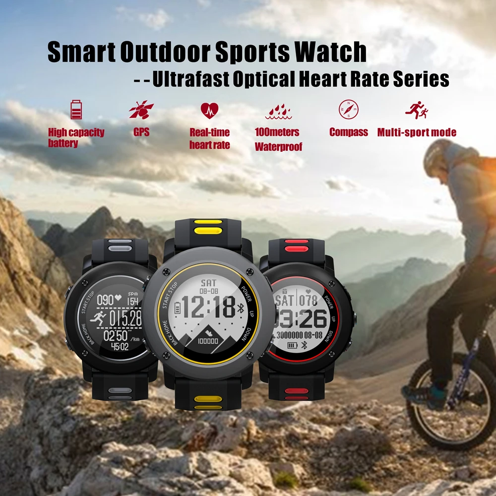 EXRIZU 2018 UW90 GPS Sport Smart Watch Outdoor Smartwatch Support Bluetooth Compass Heart Rate Monitor 100m Waterproof Pedometer