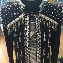 Мужской черный блейзер с кристаллами, украшение из горного хрусталя, большие размеры, ds диджей певец, танцевальное пальто, Джазовый тонкий пиджак, сценический костюм