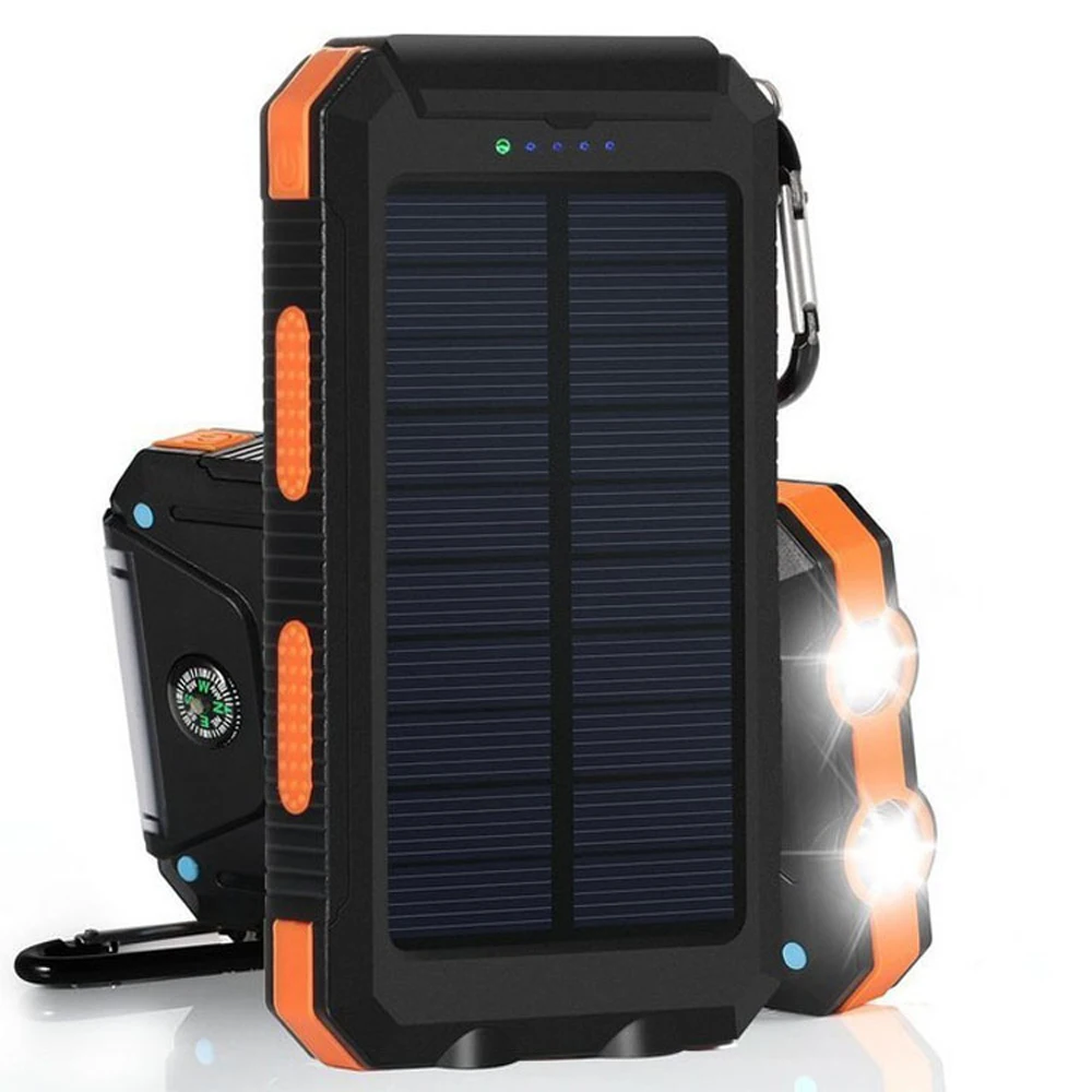 imágenes para Banco de la Energía Solar Banco de la Energía 10000 mAh Doble Puerto USB Impermeable Al Aire Libre con doble led light & compa cargador solar para iphone ipad imágenes para Banco de la Energía Solar Banco de la Energía 10000 mAh Doble Puerto USB Impermeable Al Aire Libre con doble led light & compa cargador solar para iphone ipad