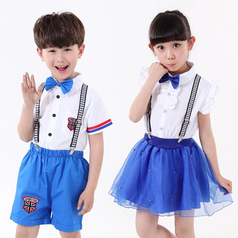 Детская школьная униформа, комплект для девочек и мальчиков, комплекты одежды для выступлений Топы+ штаны, футболка+ юбка, комплект школьной одежды для мальчиков