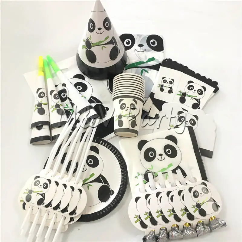 

95pcs/lot Cartoon Panda Theme Birthday Party Disposable Tableware Set Paper Plates Napkins Set Party Supplies Decoration