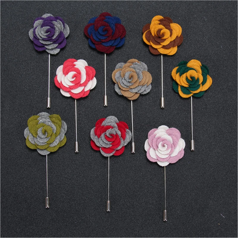 

Wholesale Brooch 5Pcs/Lot Handmade Fabric Brooches Flower Brooch Men Two Colors Corsage Wedding