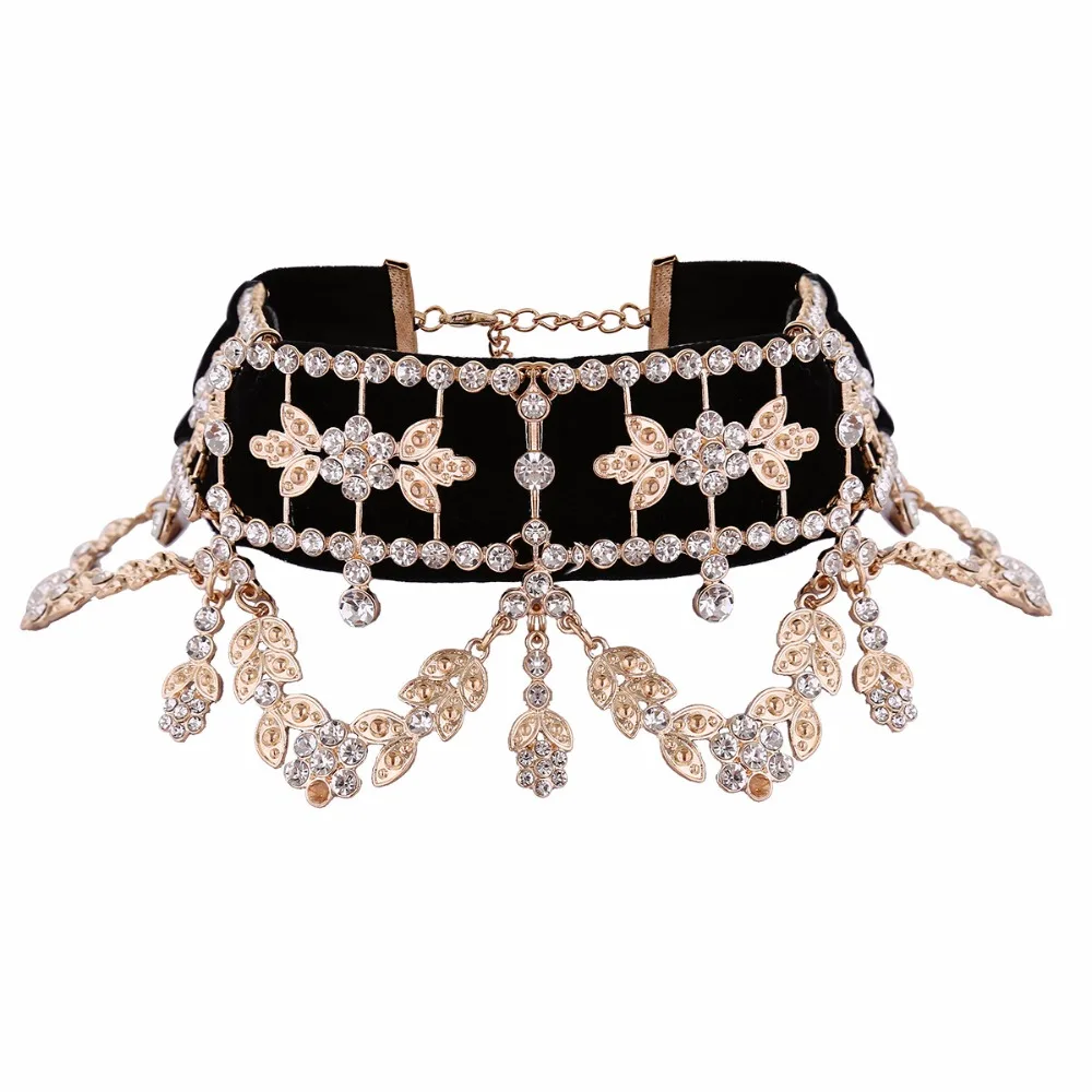 Crystal Rhinestone Velvet Statement Choker Necklace Jewelry in Necklaces