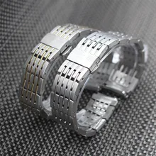 20mm Hot Sell New Man Silver Polished 316L Solid Stainless Steel Curved End Watchband Strap Bracelet