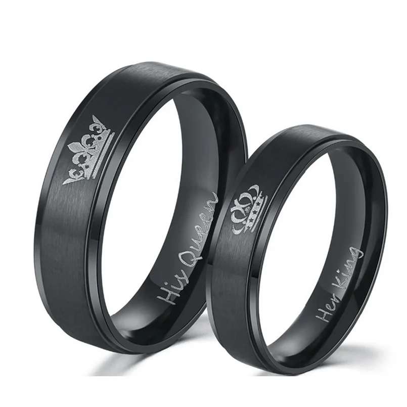 Relodi Charm Double Rings Her King and His Queen Stainless Steel Wedding Rings for Women & Men Fashion Couples Jewelry SP0168