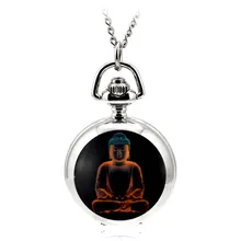WA163 moda ceative plata cuarzo bolsillo FOB reloj collar Relogio de bolso mujeres colgante collar de Buda estatua