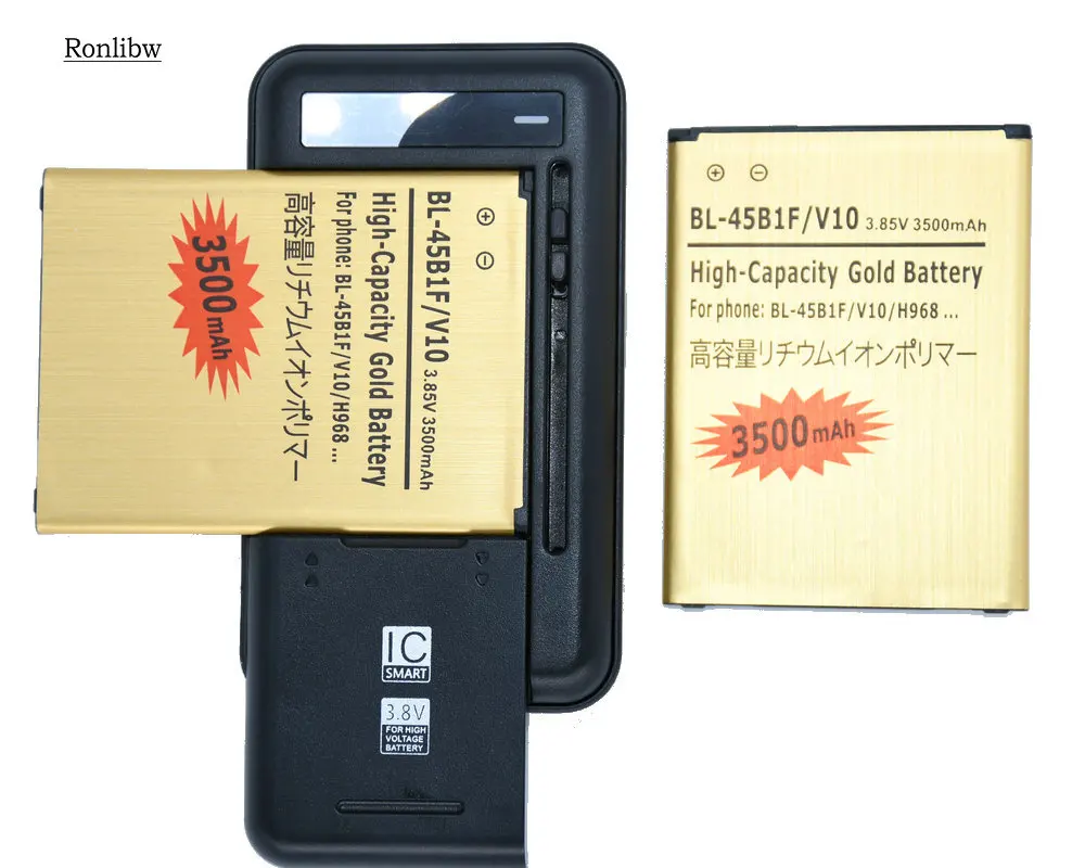 

Ronlibw 2PCS 3500mAh Gold BL-45B1F Replacement Battery+Charger For LG V10 H968 H961N H900 H901 VS990 F600 F600L F600S F600K