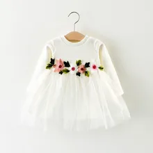 Милое модное платье для малышей в Корейском стиле простое платье-пачка принцессы с длинными рукавами и круглым вырезом для маленьких девочек vestiti neonata estivi