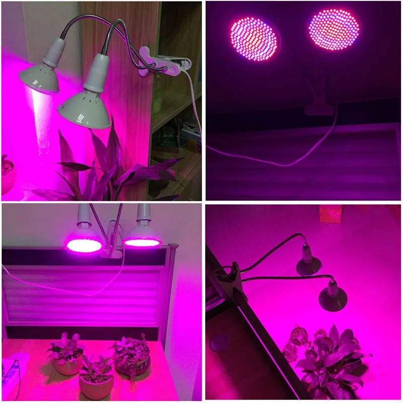 Dual Head завод расти лампы 200 светодиодный для комнатных цветов Семена Рост гидропоники Системы парниковых растет с зажимом