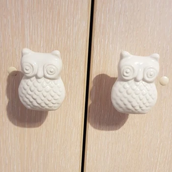 

6PCS Vintage Cartoon Owl Ceramic Door Knob Cabinet Drawer Cupboard Pull Handle Wardrobe Furniture Locker Handware White