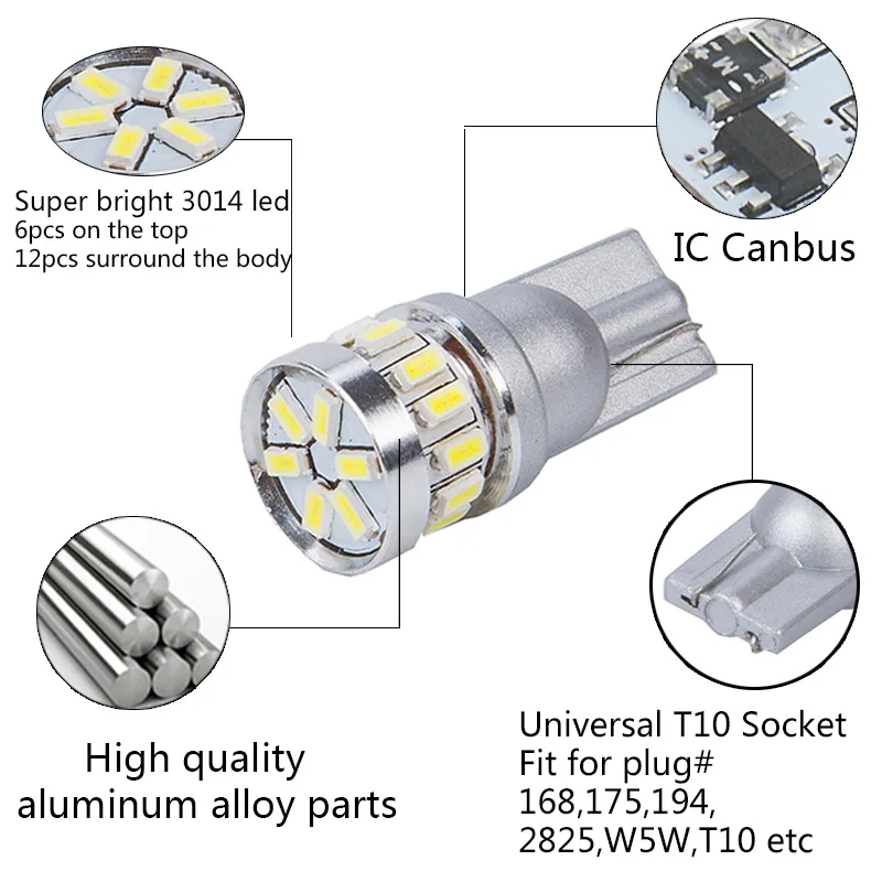 2 шт. w5w светодиодный T10 Светодиодный лампочки Canbus 18SMD 3014 для Стоянкы Автомобилей Автомобиля сигнальный фонарь Интерьер Карта Потолочные плафоны дневные ходовые огни 12V Белый Янтарный синий и красный цвета