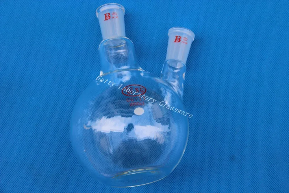 Перегонная колба мл(1L) 2-neck(two-neck) плоское дно 24/40, 1000, тяжелая стена(Pyrex стекло meterial