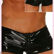 Из искусственной кожи пикантный Мужское нижнее белье; трусы-боксеры сексуальные мужские боксеры двойной ползунок трусики на молнии