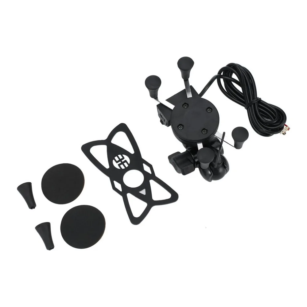 

New Universal X-Shape Grip Metal+Plastic Motorcycle Mount Cell Phone Holder Universal Navigation Holder With USB Charger Hot