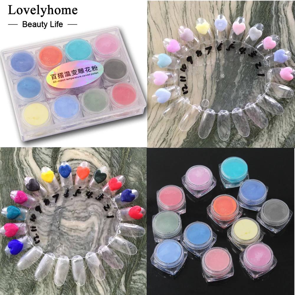 

New Transparent Nail Art Acrylic Powder Temperature Changing Color Carve Dust UV Gel Design 3D Tips Decoration Manicure Tool