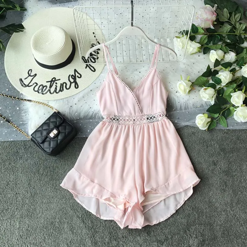 2019 Summer Sexy Club Spaghetti Strap Rompers V-Neck Sleeveless Wide Leg Playsuits High Waist Solid Color Women Rompers 2019 Summer Sexy Club Spaghetti Strap Rompers V-Neck Sleeveless Wide Leg Playsuits High Waist Solid Color Women Rompers