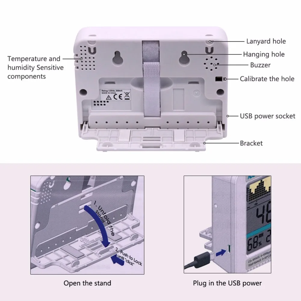 Yieryi AZ7788A Carbon Dioxide Detector Air Quality Portable CO2 Gas Data Recorder 5000ppm for Hospi