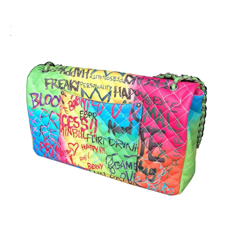 

2018 Color Graffiti Diamond Bag Link Bag Trend Oversized Bag Single Shoulder Messenger Bag