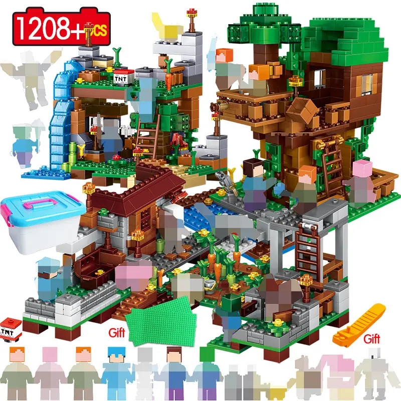 

My World Village Warhorse 3in1 1208pcs Building Blocks LegoING Minecrafted City Tree House Waterfall Educational Toys For Kids