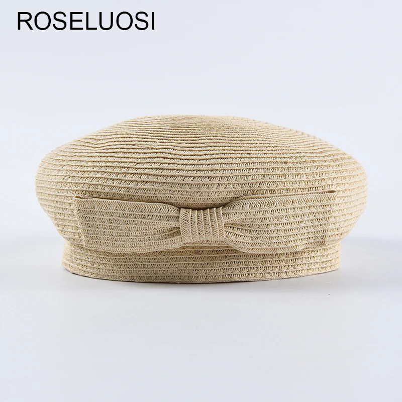 

2019 Spring Summer Women Bow-Knot Berets Hats Casual Solid Color Paper Beret Hat Boinas Para Mujer